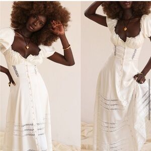 NWOT HOUSE OF CB 'Eviana' Ivory Real Silk Puff Sleeve Maxi Dress